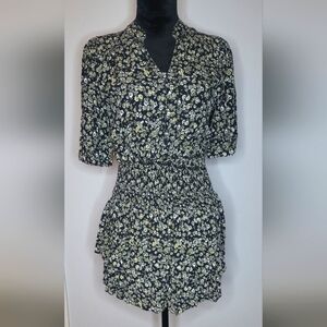 AQUA X BLOOMINGDALES Floral Black Smocked Dress. NWT